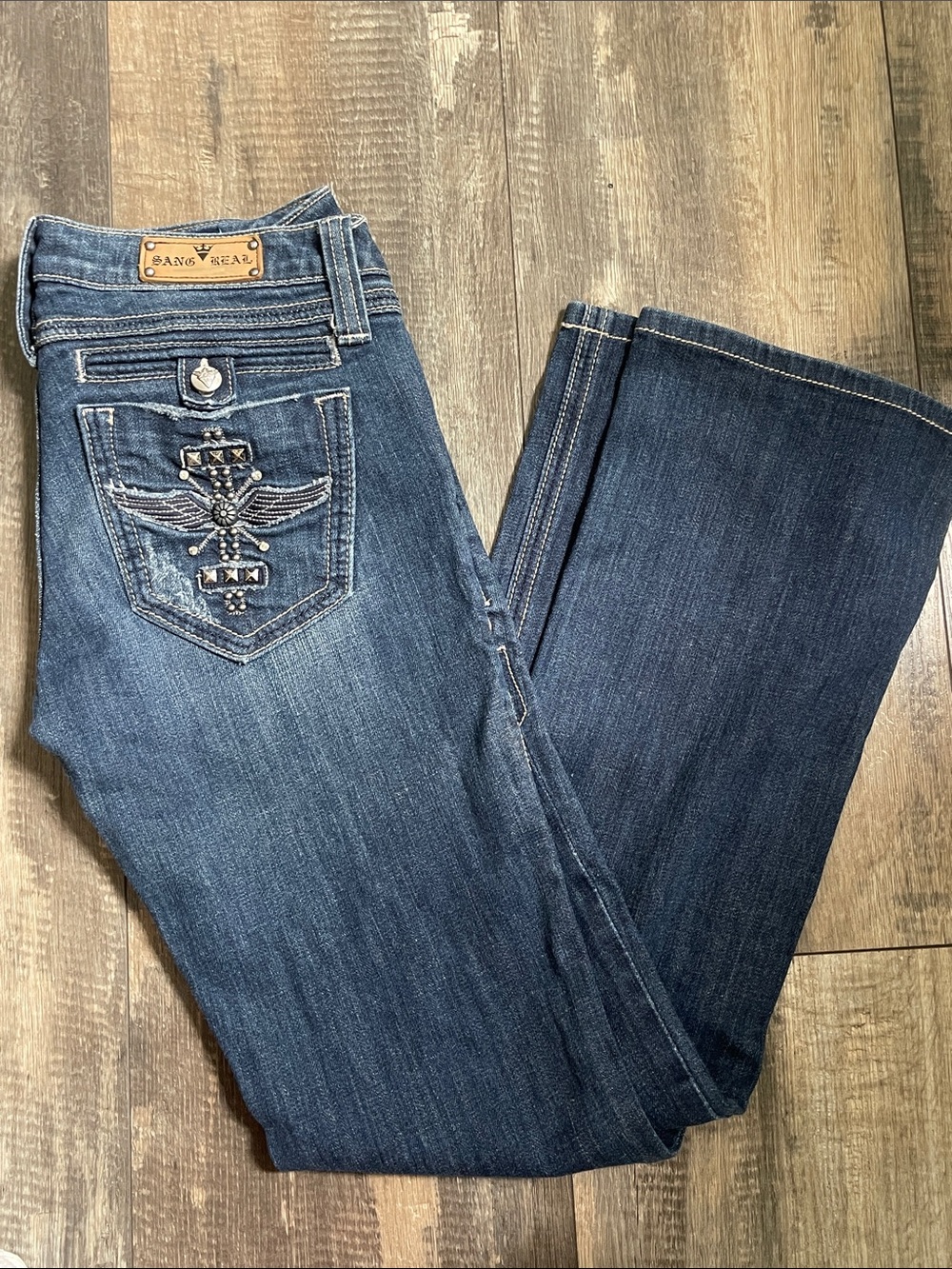Ariya Blue Embroidered Wing Bootcut Jeans